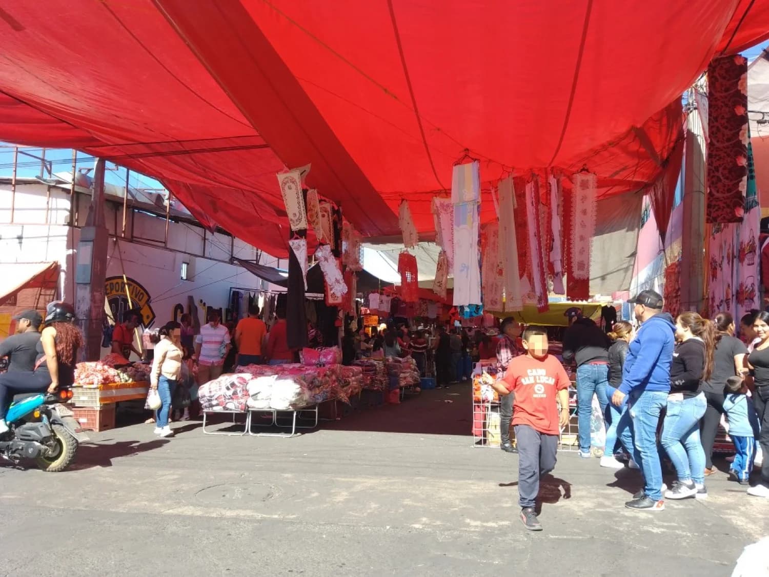 Puestos de verduras y manojos de hierbas en un tianguis al aire libre